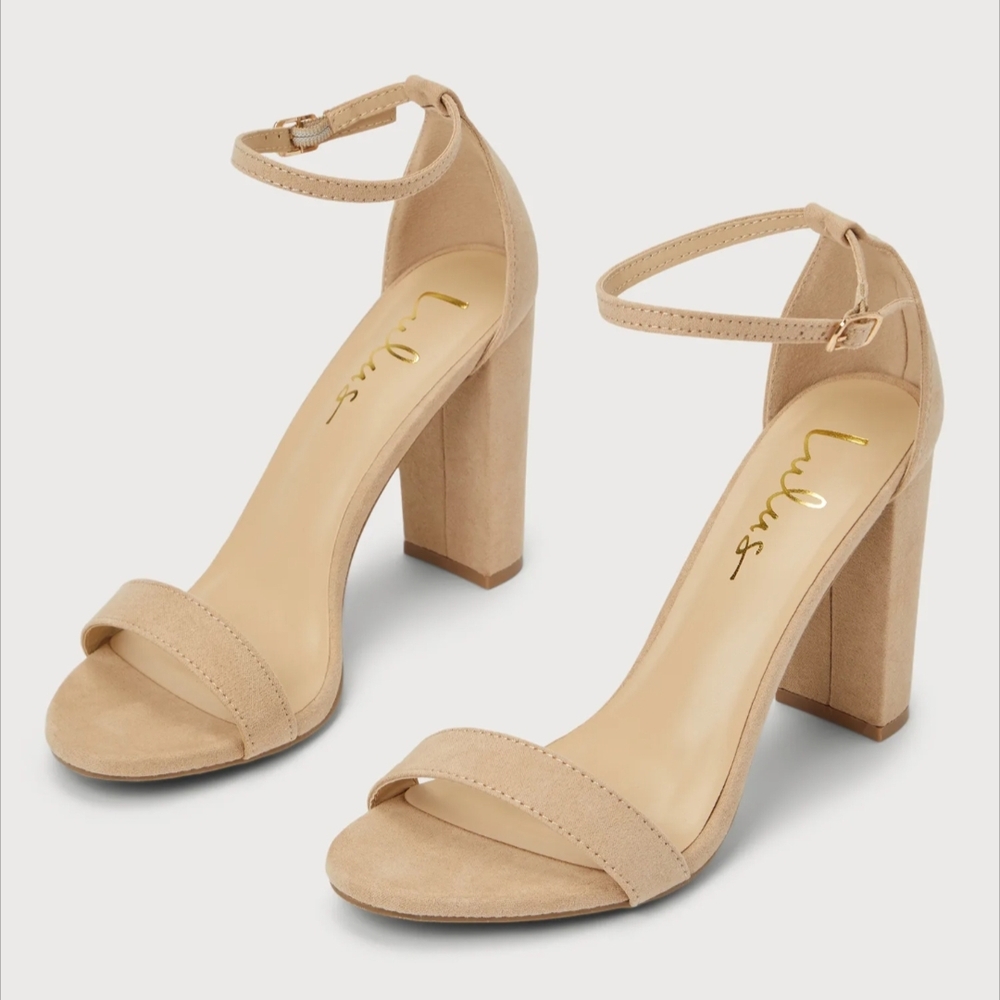 Lulu's Beige Ankle Strap Block Heels